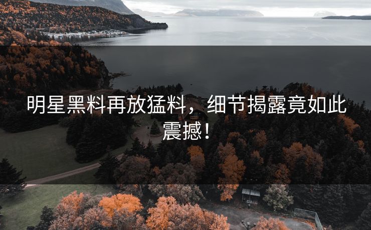 明星黑料再放猛料，细节揭露竟如此震撼！